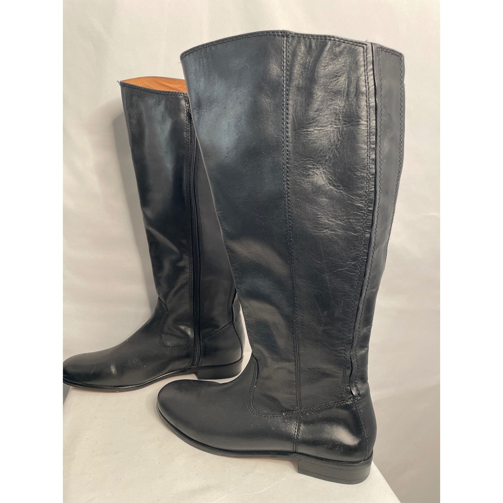 Kenneth Cole New York Womens Black Leather Riding Boots Size 7 Tall Side Zip